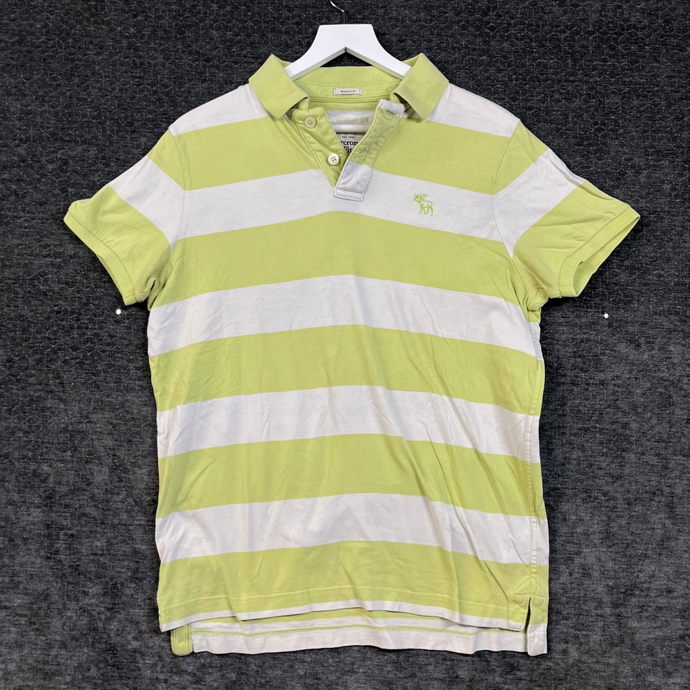 Abercrombie & Fitch Muscle Polo Shirt Men's Green White Striped Classic - XL